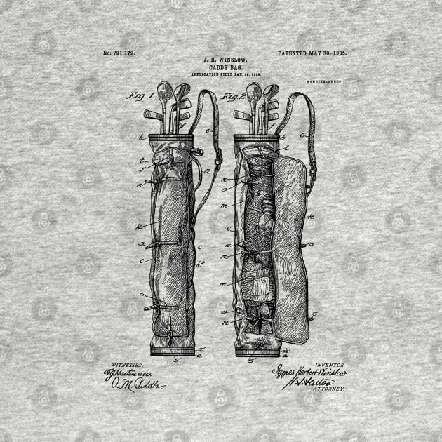 Golf Bag Patent - Caddy Art - Black And White by patentpress